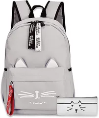 RERACO リュック バックパック 猫 ねこ 猫耳 猫柄 大容量 軽量 ネコ ミミ( ライトグレー)