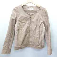 ◇ Acuta アク―タ シンプル ノーカラー カジュアル 長袖 レザージャケット サイズF ベージュ系 レディース E  【1405140011609】のサムネイル