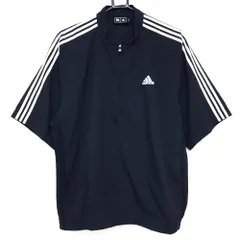 アディダス 半袖ブルゾン 黒×白 袖3ライン ロゴ刺しゅう ハーフジップ メンズ L/G ゴルフウェア adidas