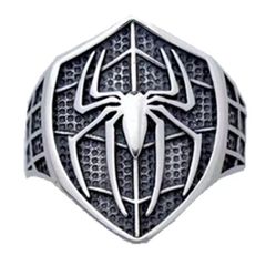 マーベル スパイダーマン リング ブラックシルバー アジャスタブル ファッション指輪