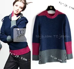 シャネル セーター CHANEL ネイビー グレー ピンク カシミヤ ウール モヘア ニット トップス ココ ボタン 美品 38 キャンペーン作品 日本9 シャネル セーター CHANEL ネイビー グレー ピンク カシミヤ