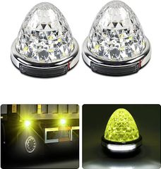 LED サイドマーカーライト 車幅灯　ロードショルダーライト両面発光トラック 最新の IP67 DC 10-50V 非極性ラウンド 新しい LED マーカー高輝度カラーオプションメッキリング 2 パック電気めっき付き高温 PC 材料 (2 個セット、イエロー)
