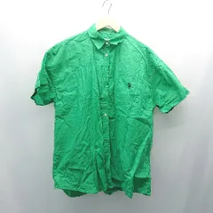 ◇ U.S. POLO ASSN. ロゴ刺繍 オーバーサイズ 無地 半袖 シャツ サイズF グリーン メンズ E  【1308290063613】
