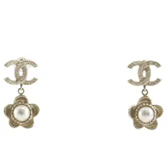 【CHANEL】シャネル ココマーク フラワー クルーズコレクション 金メッキ×フェイクパール シャンパンゴールド B16 C レディース 11.3g ピアス