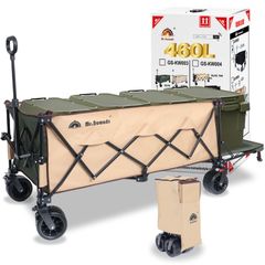 【MR. NOMADS】 ラグビー日本代表採用メーカー キャリーワゴン 460L 耐荷重220kg 大型タイヤ 自立収納 コンパクト ワンタッチ収束式 折り畳み アウトドアワゴン キャリーカート キャンプカート 建築現場用カート 4輪 キャンプ（KW004）