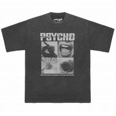 メンズ レディース 半袖Tシャツ 映画 Tシャツ サイコ 色落ちブラック　Mサイズ
