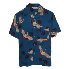 アロハシャツ メンズ 夏 レーヨン 半袖 鶴 ツル 和柄 総柄 開襟シャツ ALOHA レーヨン アロハ レーヨンシャツ ハイビスカス レーヨン100% オープンカラー 半袖シャツ 夏物 オープンカラーシャツ 大きいサイズ ビッグサイズ RB-77