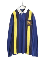 【お得なクーポン配布中!】 90s ポロ ラルフローレン 長袖 ラガー シャツ メンズ L / 90年代 オールド ラグビー 長袖シャツ ストライプ ヘビーウェイト ナンバリング
