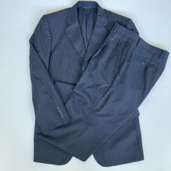 アデランテ ADELANTE スーツセットアップ ジャケット パンツ ウール 毛 大きめ オーバーサイズ ストライプ 裏地 ベルトループ ビジネス テーラード 三つボタン 段帰り 総裏 サイドベンツ 2タック ペーパード トラウザー シングル直し 替えボタン