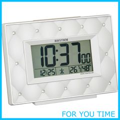 【特価商品】リズム(RHYTHM) 目覚まし時計 電波時計 デジタル クリスタル 飾り ベージュ パール 9.9×13.9×5.1cm フィットウェーブアビスコ 8RZ167SR38