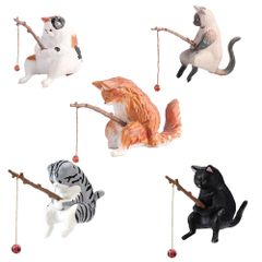 SALUDABLE 釣り猫 ミニチュア インテリア 雑貨 猫 置物 フィギュア 釣り おもちゃ 水槽 (Aタイプ 5個セット)