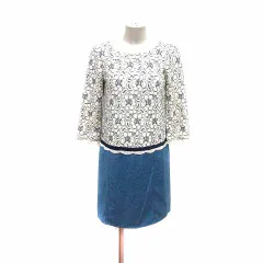 クイーンズコート QUEENS COURT ワンピース ミニ ドッキング レース 長袖 1 白 ホワイト 青 ブルー /YK