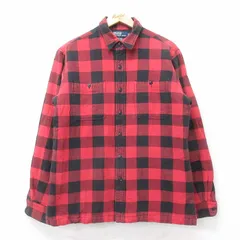 L/古着 ラルフローレン 長袖 ブランド シャツ ジャケット メンズ 90s FARRELL コットン 赤他 レッド バッファロー チェック 内側キルティン