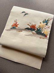 名古屋帯 ハ寸 紗 銀彩 刺繍 花唐草 24M24n - メルカリ