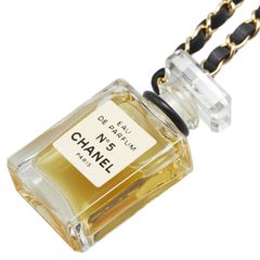 シャネル パフューム ナンバー5 NO.5 チェーン ネックレス ゴールド ブラック メッキ レザー レディース CHANEL【1-0219315】
