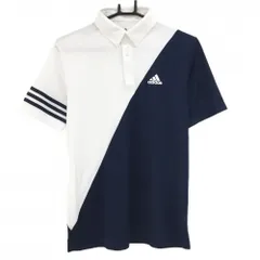 【超美品】アディダス 半袖ポロシャツ ネイビー×白 バイカラー 袖3ライン メンズ M ゴルフウェア adidas