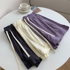 ショートパンツ レディース 夏 短パンツ ワイドパンツ ボトムス ハイウエスト aライン ショート丈 キレイめ ウエストゴム カジュアル シンプル リラックス 無地  zzr0630812602