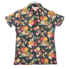 美品 adidas アディダス 花柄 ゴルフ 半袖 ポロシャツ M ネイビー系 レディース 古着