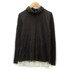 フランシュリッペ franche lippee カットソー 長袖 タートルネック ドット柄 水玉柄 レース M 茶 ブラウン /SY36のサムネイル