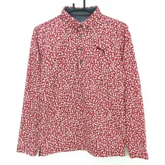 【超美品】プーマ 長袖ポロシャツ レッド×白 リーフ柄 ボタンダウン メンズ M ゴルフウェア PUMA