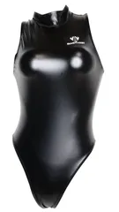 SWIMHXBY 競泳水着 レディース  バックジップ エナメル調 黒 8-10XL ウォーターポロ