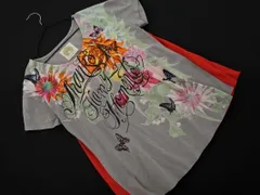 scolar スカラー 英字柄 花柄 プリント カットソー sizeM/グレーｘ赤 ■◆ レディース