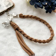 スマホストラップ 携帯ストラップ カメラストラップ キーホルダー アウトドア ハンドメイド ブラウン