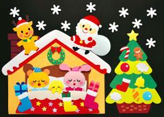 ★壁面飾り 標準サイズ （横80cm※サイズ変更可能）「クリスマスの夜に」冬 11月 12月 サンタクロース 幼稚園 保育園 学校 病院 施設 知育 壁面装飾 型紙 製作★