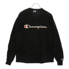 CHAMPION (チャンピオン) 90S VINTAGE USA製 フロントロゴプリント クルーネック ヴィンテージ ロングスリーブカットソーTシャツ 長袖カットソー ブラック