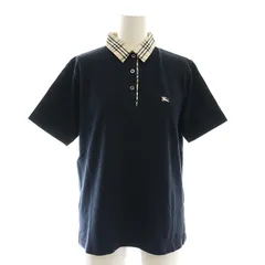 バーバリー ロンドン BURBERRY LONDON 襟ノバチェック ポロシャツ 半袖 プルオーバー ロゴ コットン M 濃紺 /YQ ■OS ■SH