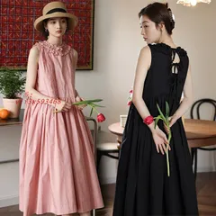 ワンピース レディース リネンワンピ ノースリーブ ロング丈 Aライン フ春夏 体型カバー ワンピ ロングシャツ シャツワンピース 無地 着痩せ  vii3x593468