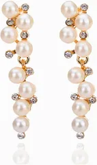 Miaomyao ミャオミャオ 揺れる ピアス レディース スーパー キュービックジルコニア パール ゴールド アクセサリー プレゼント ポーチ 両耳 2個 セット(ゴールド,  小さめ)