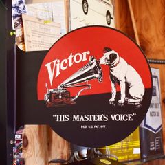 フランジサイン 看板 ヴィクター ニッパー VICTOR NIPPER ビクター サイン 両面看板 アメリカン雑貨 ガレージ インテリア スピーカー 犬 DOG