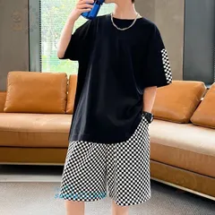 小学生 男の子 セットアップ ブロックチェック Tシャツ パンツ 参観日 ダンス 春夏 結婚式 発表会 長袖 子供服 2点セット カジュアル 子ども 音楽会  am4a031546