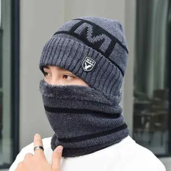 種類1：帽子用マフラー（フリーサイズ/F：ひさし付Mマーク 紺 春 コーデ オシャレ アイテム メンズ レディース 冬 イヤーマフ サイクリング 暖かい 防寒 帽子 大きめ ヘッド ウール バンド ニット