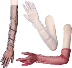 FARFADET ロング グローブ オーガンジー シースルー ドレス 手袋 コスチューム セクシー アーム カバー パーティー( 黒ワイングレー,  Free Size)