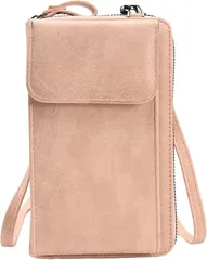 Four leaf 大容量 スマホが入る ショルダー 財布 スマホポーチ レディース スマホショルダー 財布付き お財布ショルダー スマホポシェット 携帯ポーチ 一体型(ピンク)