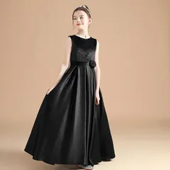 子供ドレス ワンピース ロングドレス ピアノ発表会 子供 ドレス 女の子 フォーマル フォーマルドレス パーティードレス 結婚式 七五三 発表会 フラワーガール キッズドレス ブラック 黒 袖なし ノースリーブ 120cm ml111ze