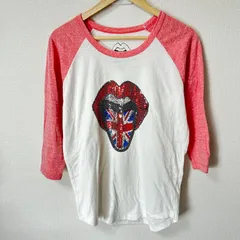 (^w^)b HALFMAN ハーフマン クルーネック 七分袖カットソー ロンＴ ラグランスリーブ Tシャツ スパンコール イギリス国旗 アメカジ デイリー タウンユース ピンク×ホワイト 白 メンズ サイズM