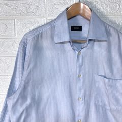 ヒューゴボス　ブルー　ストライプ　ツイル　長袖シャツ
