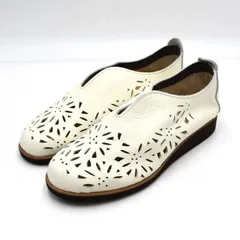 パンチングシューズ 25.0cm オフホワイト 白 mer0407 本革 レディースシューズ フラットシューズ