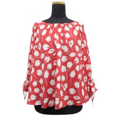 美品 JUDY COLLECTION ジュディコレクション ブラウス カットソー 花柄 801-60108 サイズ38 赤 レッド 白 ホワイト レディース 古着 中古 USED