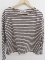 ◇ nano universe ボーダー ボートネック 長袖 Tシャツ カットソー サイズF グレー系 アイボリー レディース P  【1301070004271】
