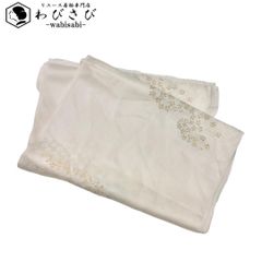 和装小物 帯揚げ 正絹 綸子 小花模様 乳白色 金糸 礼装 C-5818