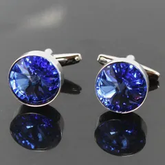 鎌倉カフス工房　サファイアスワロフスキー・ラウンドカフスボタン（カフリンクス）