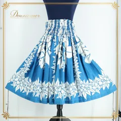 フラダンス 衣装 パウスカート ブルー系 セキノレーシングスポーツ フラ ダンス シングル ハワイアン 青 白 花柄 アロハ 華やか ハワイアンプリント 日本製 明るい ふんわり スカート ホワイト系