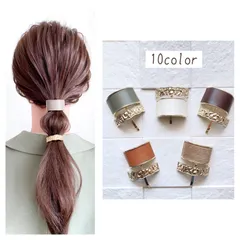 【2点セット】レザーと ゴールド ポニーフック ヘアカフ