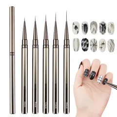 【迅速発送】ネイルブラシ 極細 5本セット ネイルライナー 筆 ジェルネイルブラシ 線を引く ネイルアートペン ネイル 筆 キャップ付き 6mm 9mm 12mm 15mm 18mm (ブラック)