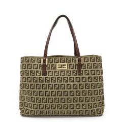 FENDI フェンディ ズッキーノ ズッカ柄 ハンドバッグ ミニトート トートバッグ キャンバス レザー ベージュ ダークブラウン 8BH132