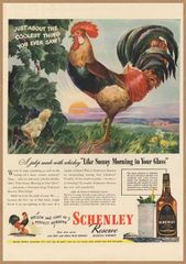 シェンリー 雄鶏 ヒヨコ レトロミニポスター B5サイズ 複製広告 ◆ Schenley Reserve 洋酒 ウィスキー USAD5-501